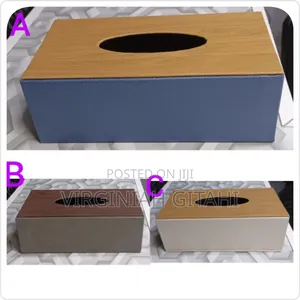 Tissue Box With Bamboo Wood Lid,Rectangular Leather Serviette Holder*