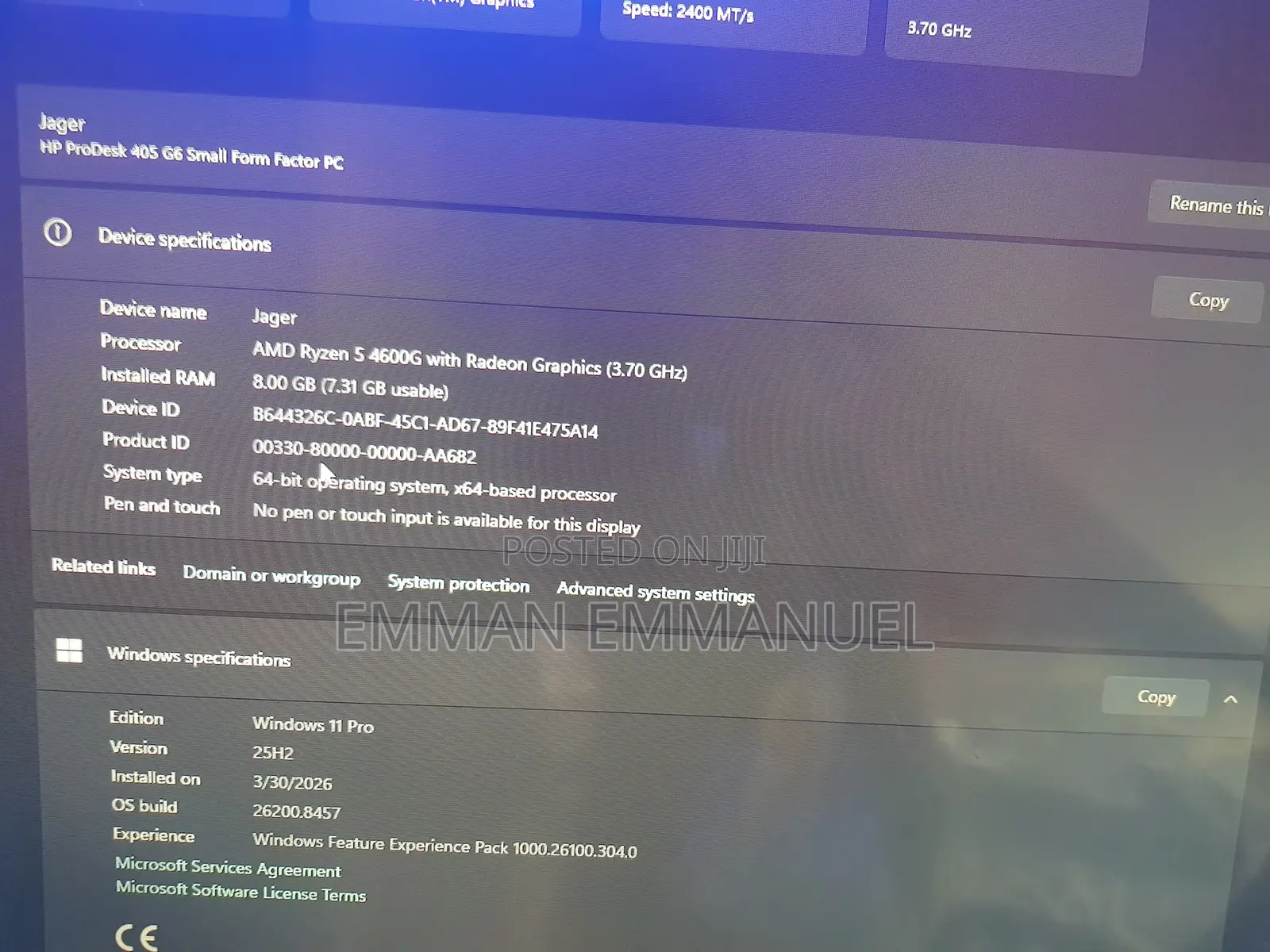 Desktop Computer HP ProDesk 600 G6 8GB AMD Ryzen 5 SSD 500GB