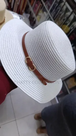 White Ladies Beach Hats /Summer Hats With Leather Strap Gold Buckle