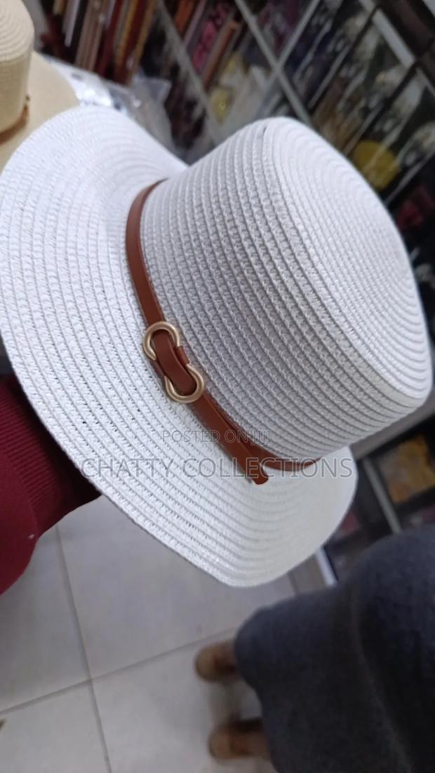 White Ladies Beach Hats /Summer Hats With Leather Strap Gold Buckle