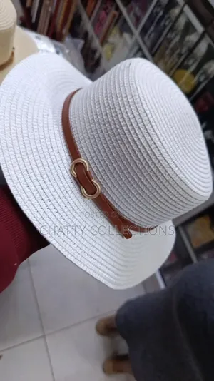 White Ladies Beach Hats /Summer Hats With Leather Strap Gold Buckle