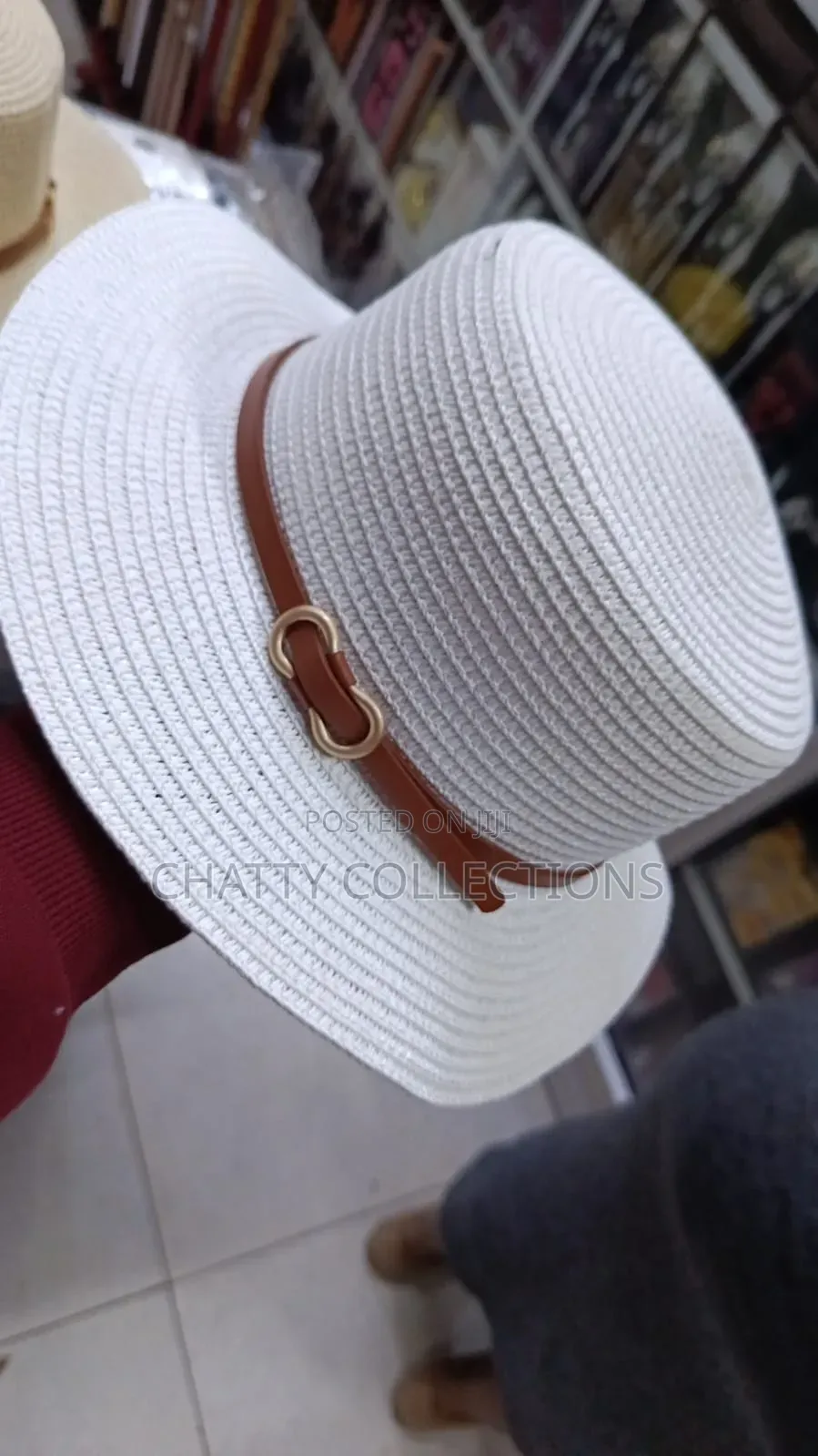White Ladies Beach Hats /Summer Hats With Leather Strap Gold Buckle