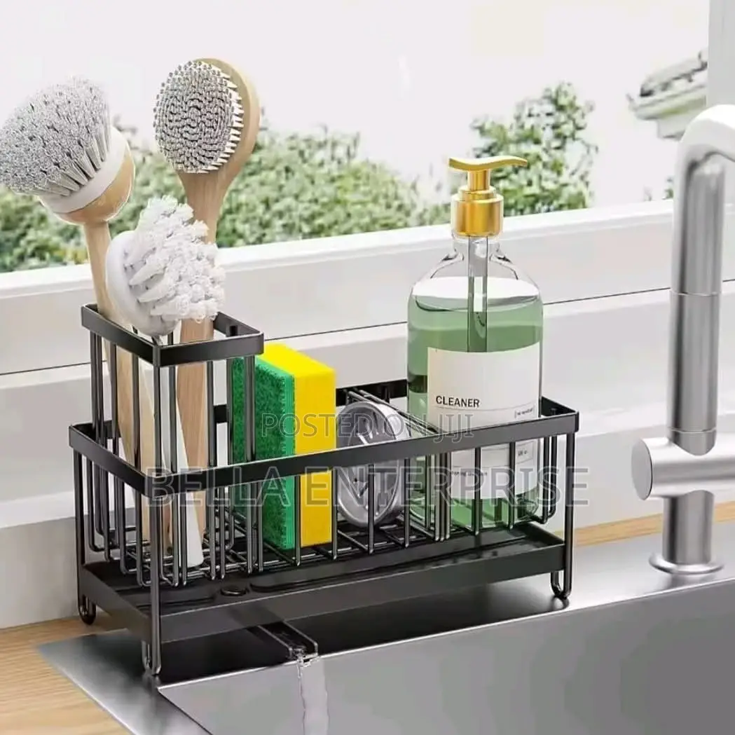 Multifunctional Carbon Steel Sink Caddy With a Brush Holder