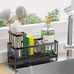 Multifunctional Carbon Steel Sink Caddy With a Brush Holder