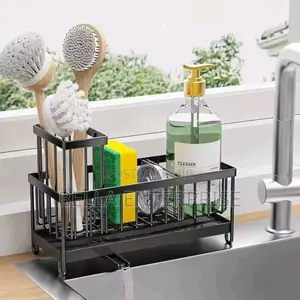 Multifunctional Carbon Steel Sink Caddy With a Brush Holder