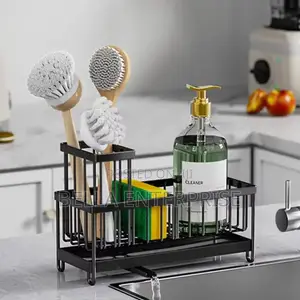 Multifunctional Carbon Steel Sink Caddy With a Brush Holder