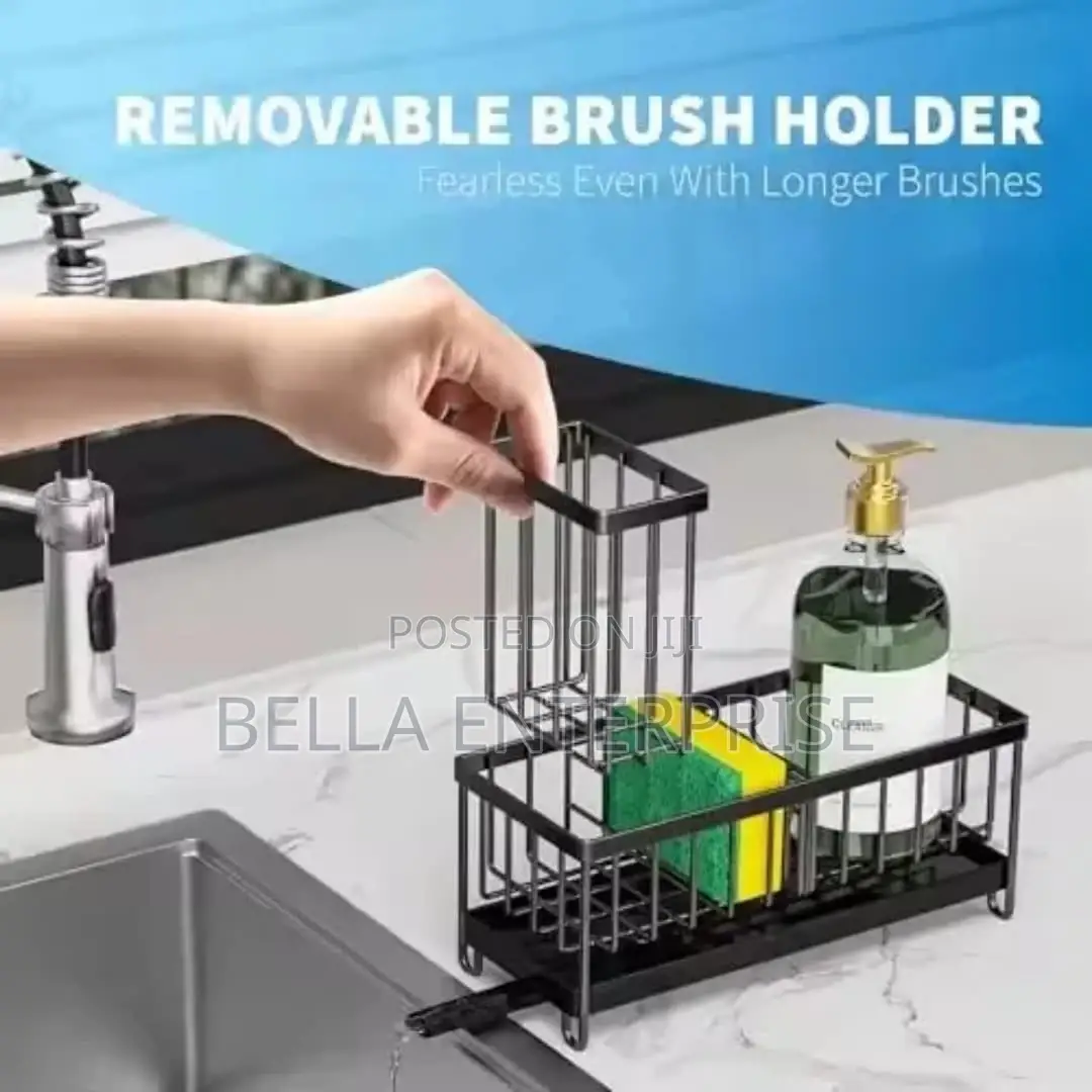 Multifunctional Carbon Steel Sink Caddy With a Brush Holder