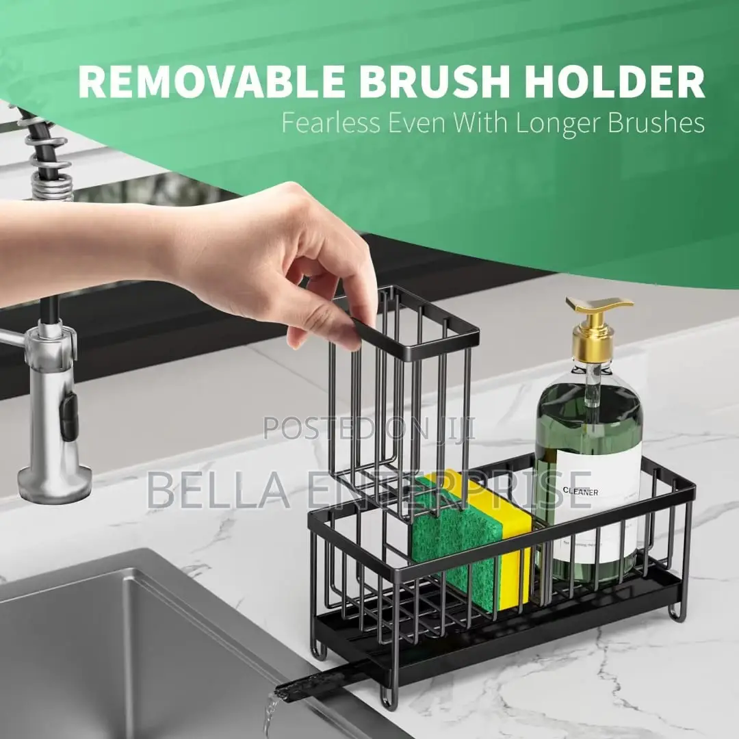 Multifunctional Carbon Steel Sink Caddy With a Brush Holder