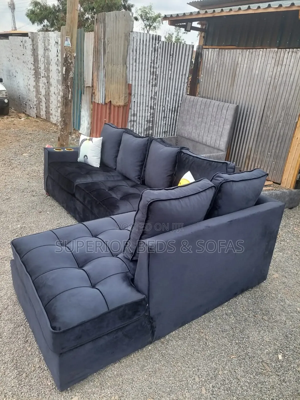 Black L-Shaped Sofa 6-Seater Sofa