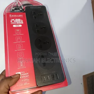 Black Extension 4 Way With Two Usb Type C Ports, 2500 Watts