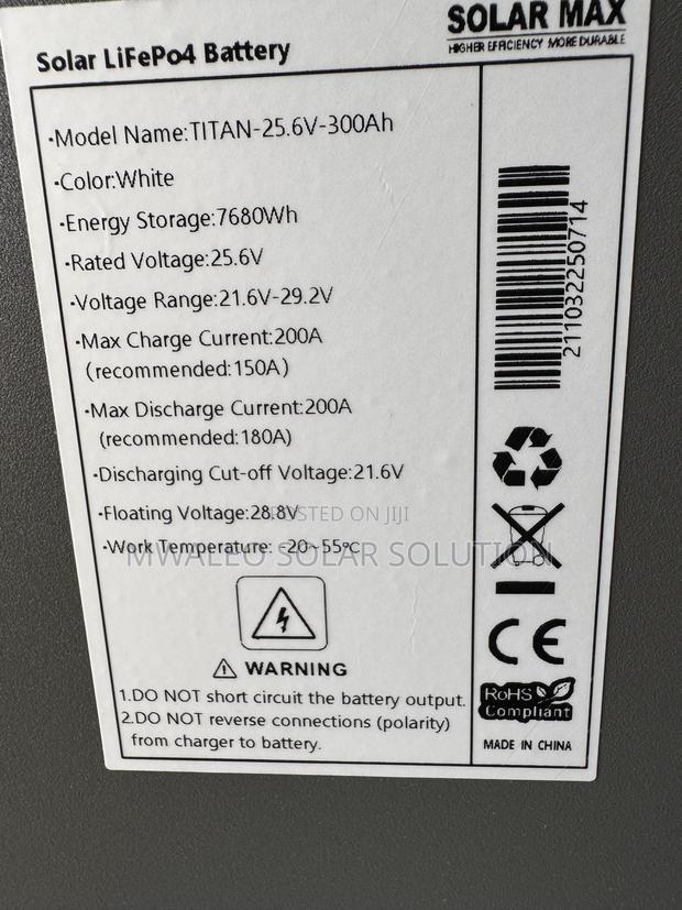 7.68kwh 25.6v (300ah) Solarmax Lithium Battery