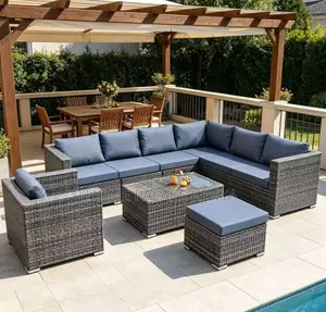 Lounge Sofa: L Seat Outdoor Rattan Corner Sofa Set for Backyard