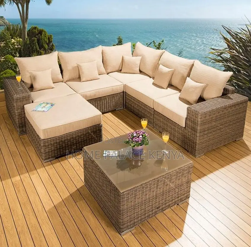 Lounge Sofa: L Seat Outdoor Rattan Corner Sofa Set for Backyard