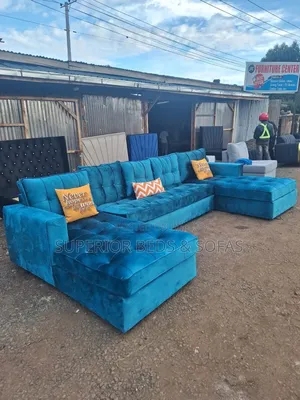 Blue U-Shape Sectional Sofa (9-Seater)