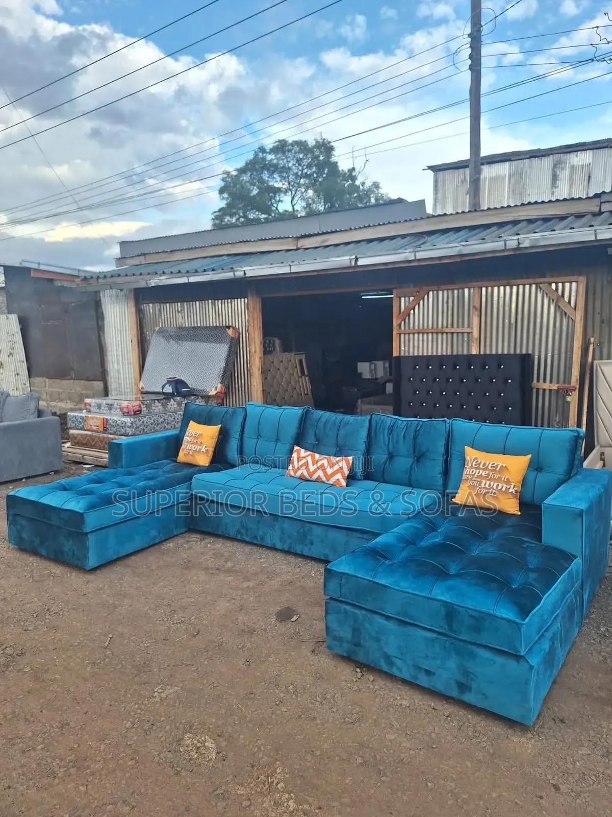 Blue U-Shape Sectional Sofa (7-Seater)