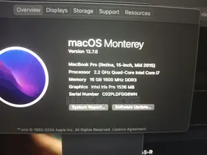 Laptop Apple MacBook Pro 16GB Intel Core i7 SSD 256GB