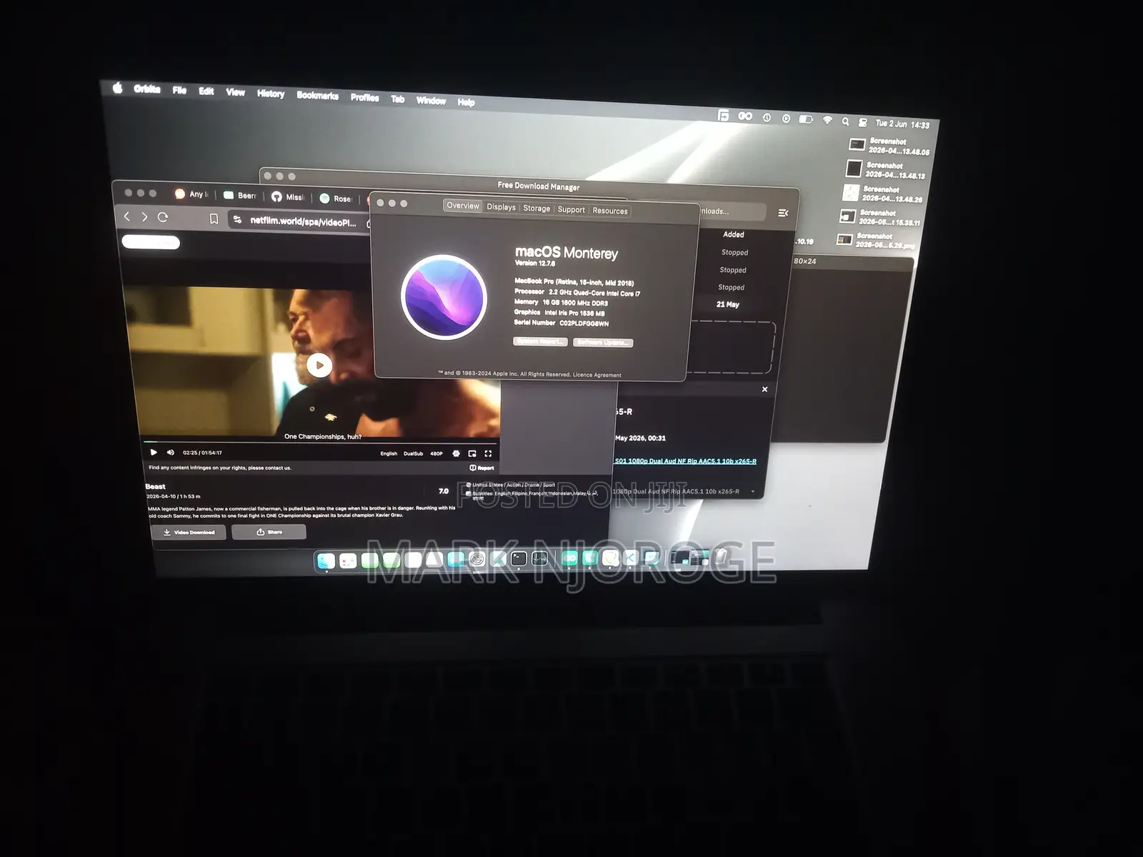 Laptop Apple MacBook Pro 16GB Intel Core i7 SSD 256GB