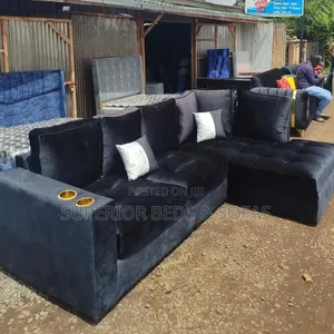 Black L-Shaped Sofa Set With Cup Holders