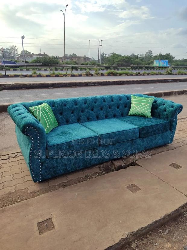 Blue 3-Seater Chesterfield Sofa
