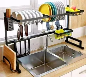 Black Single Stainless Steel Over-the-Sink Dish Drying Rack