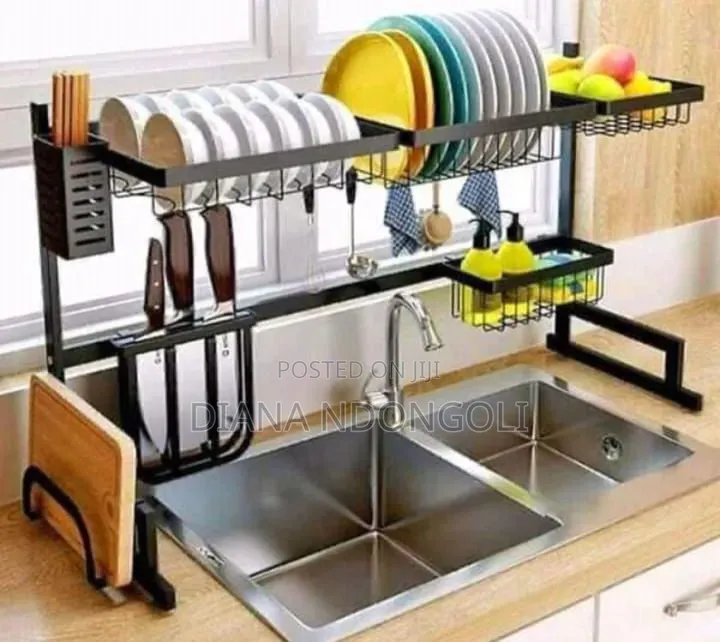 Black Single Stainless Steel Over-the-Sink Dish Drying Rack
