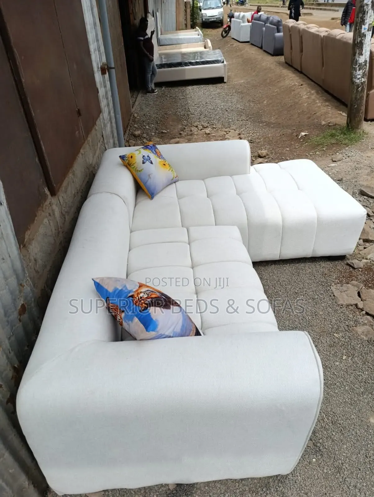 White L-Shaped Sofa Set