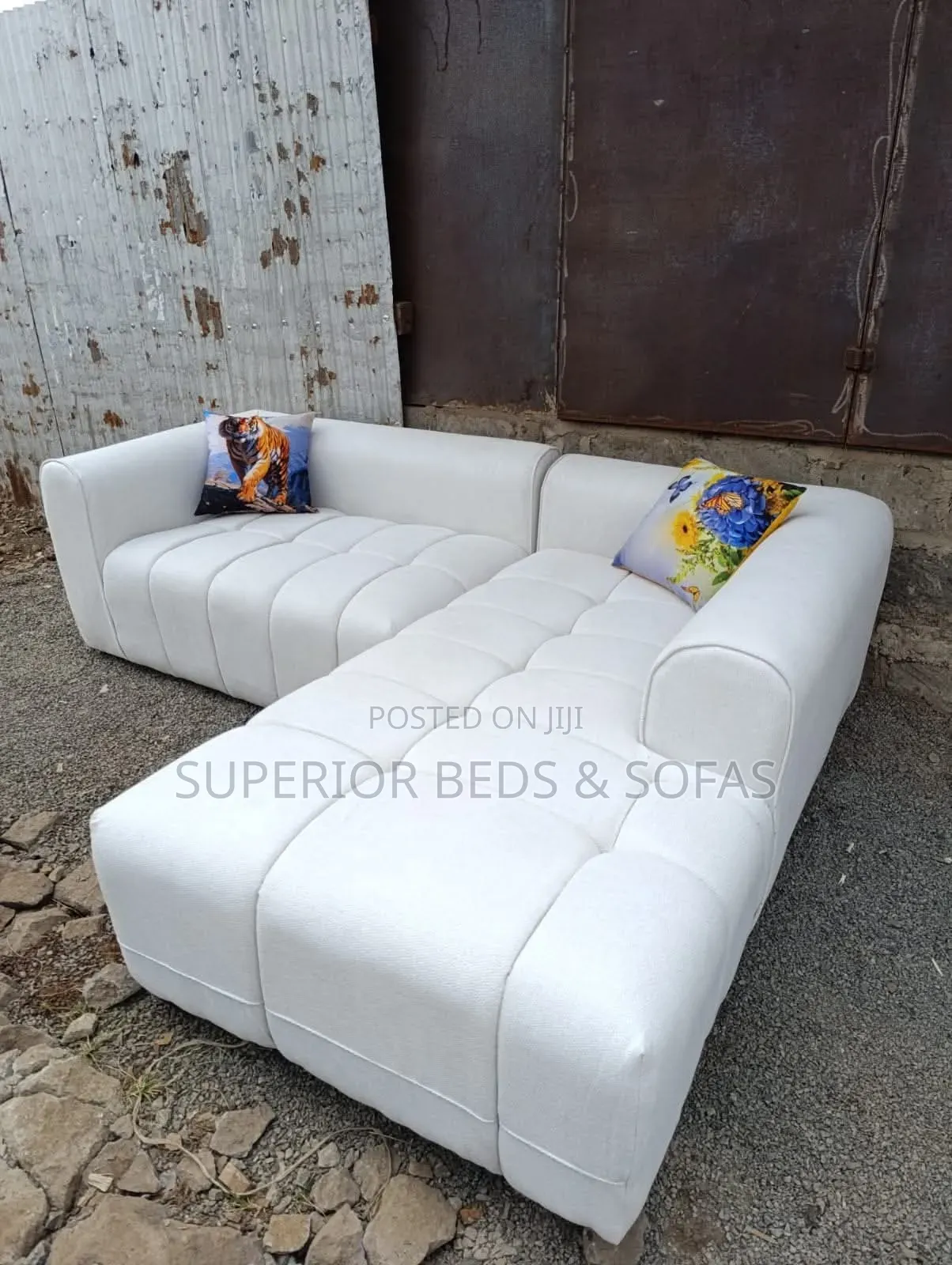 White L-Shaped Sofa Set