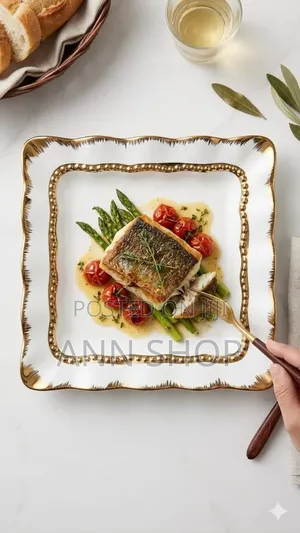 Ceramic Square Plates With Gold Rim