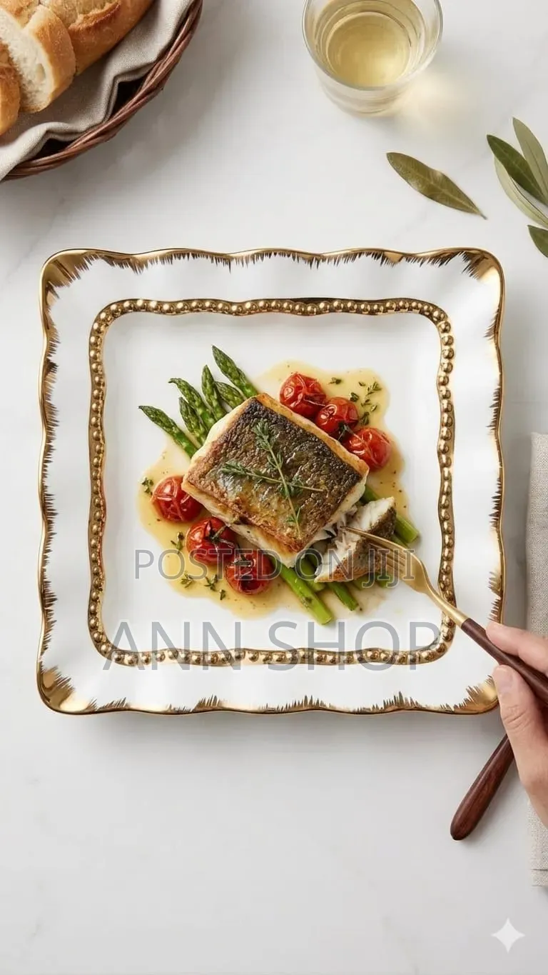 Ceramic Square Plates With Gold Rim