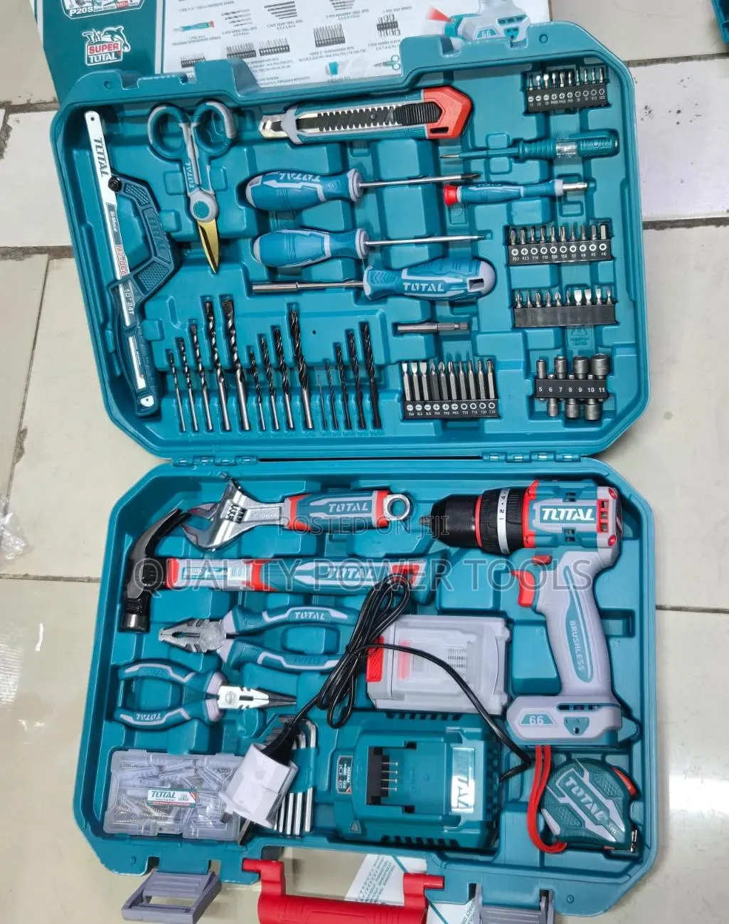 Total 165-Piece Tool Set Features a 20v Cordless Impact Drill.
