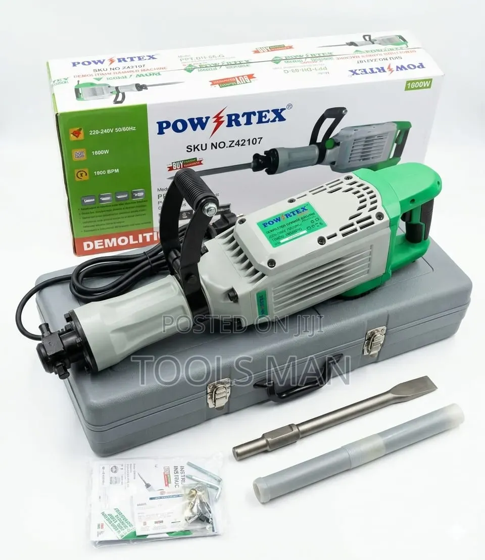 Powertex 1600w Heavy Duty Demolition Hammer Breaker + Case.