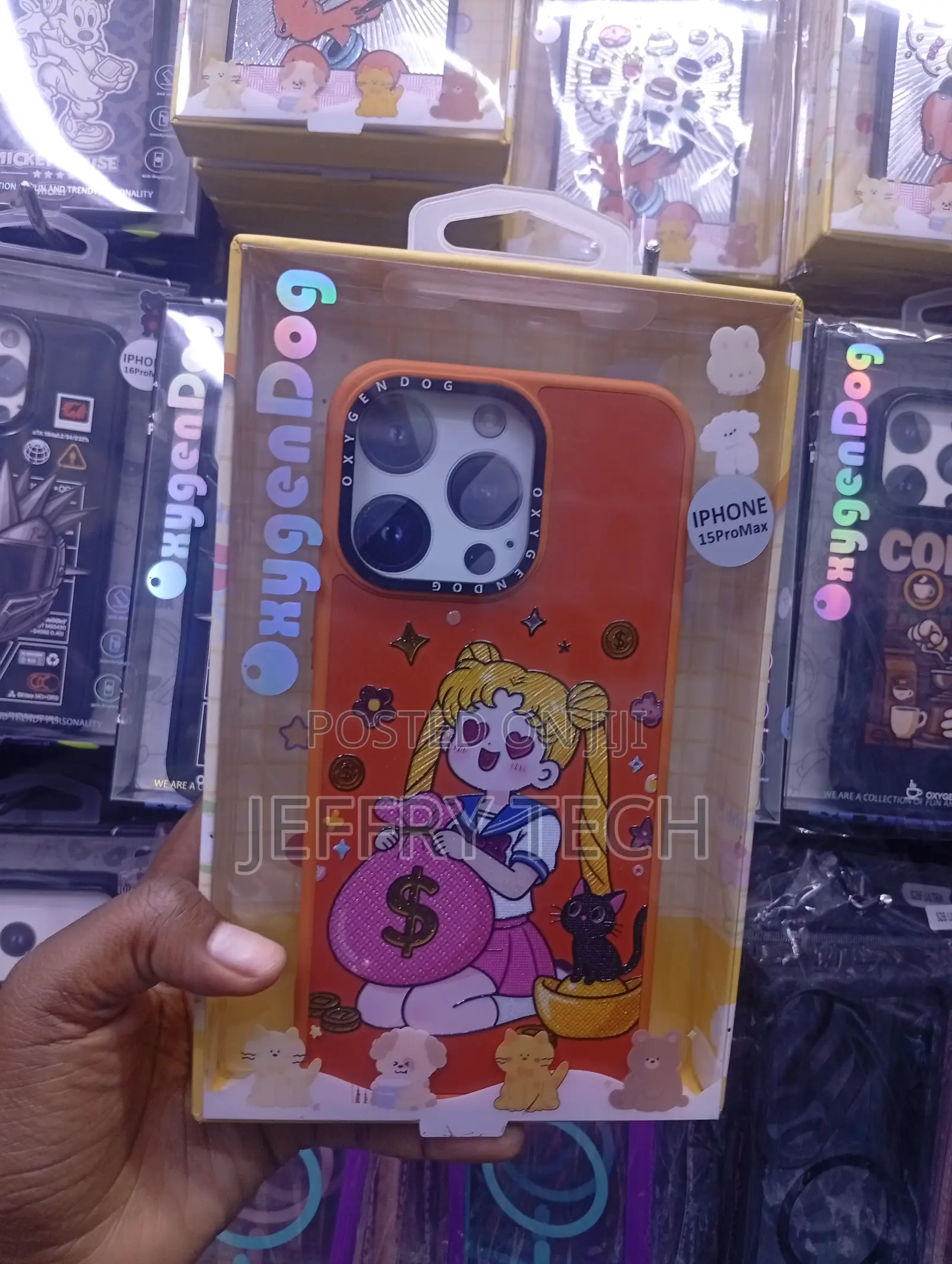 iPhone 15 Pro Max Vibrant Orange With Sailor Moon Holding a Money Bag