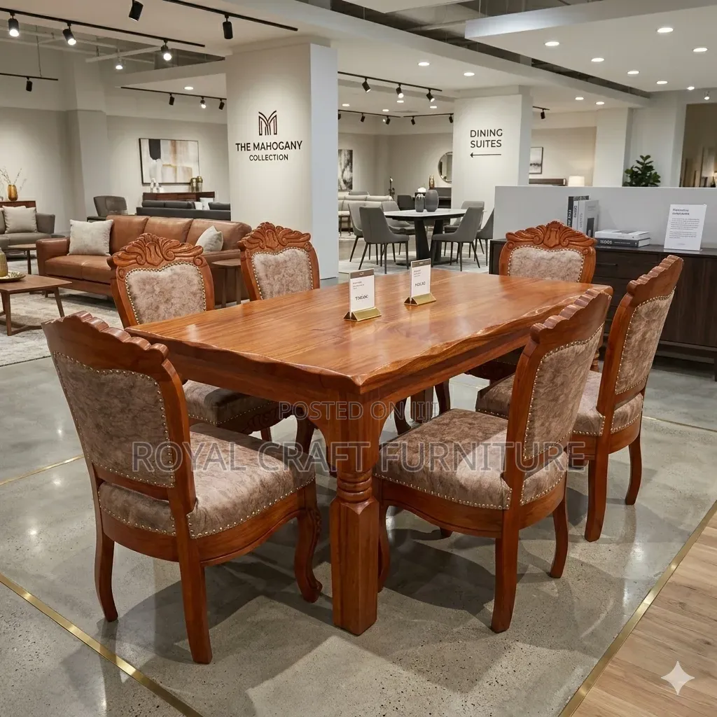 Antique 6-Seater Solid Mahogany Dining Set - Royal Design