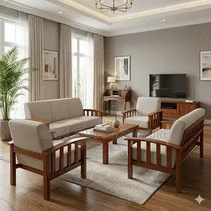 Modern 7-Seater Mahogany Open Sofa Set