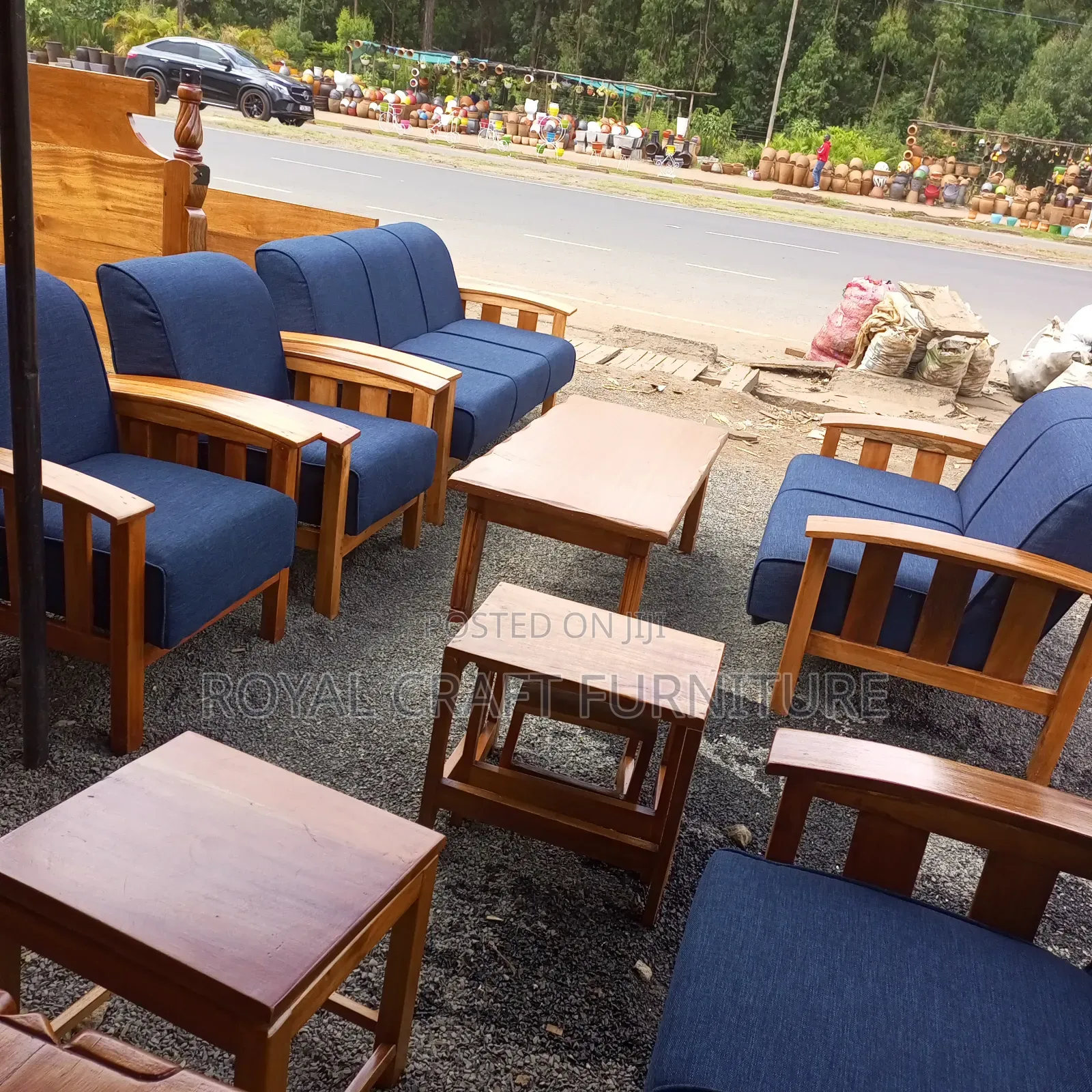 Modern 7-Seater Mahogany Open Sofa Set