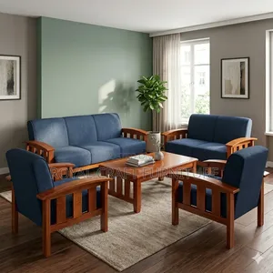 Modern 7-Seater Mahogany Open Sofa Set