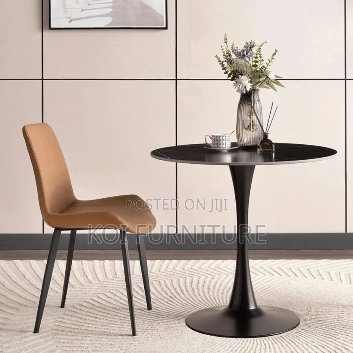Coffee Table; Black Marble Round Eames Coffee Table