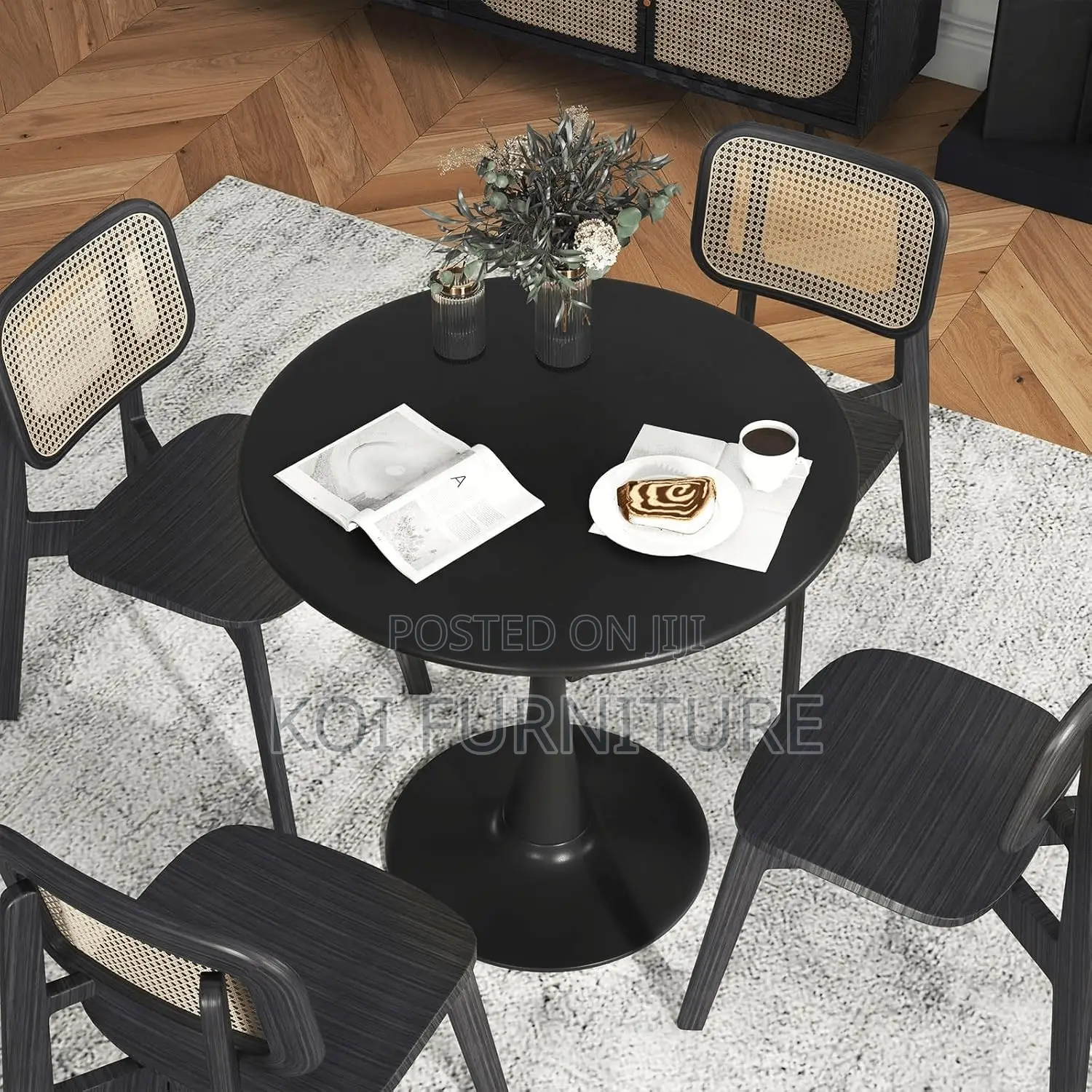 Coffee Table; Black Marble Round Eames Coffee Table