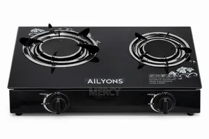 Ailyons Table Top Double Infrared Gas Stove 2 Burner Glass Top