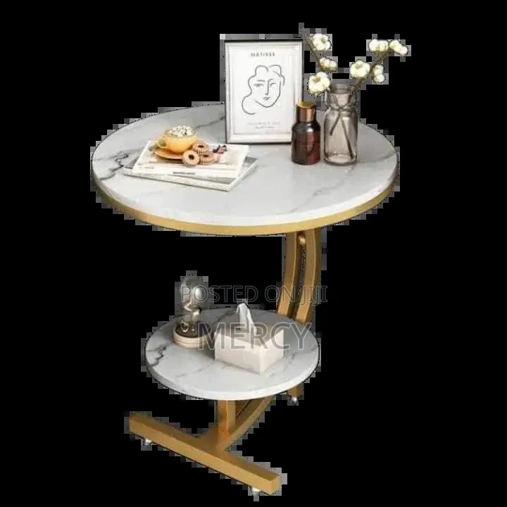 Console Bedside Cabinet Double Layer MDF Marble Effect Coffees