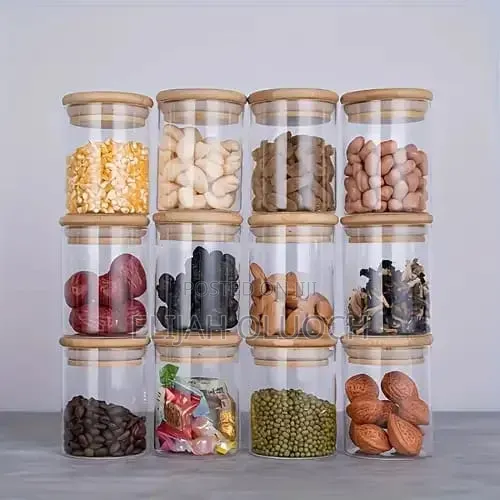 12pc 200ml Glass Container Set Airtight Bamboo Lids + Sticker Labels
