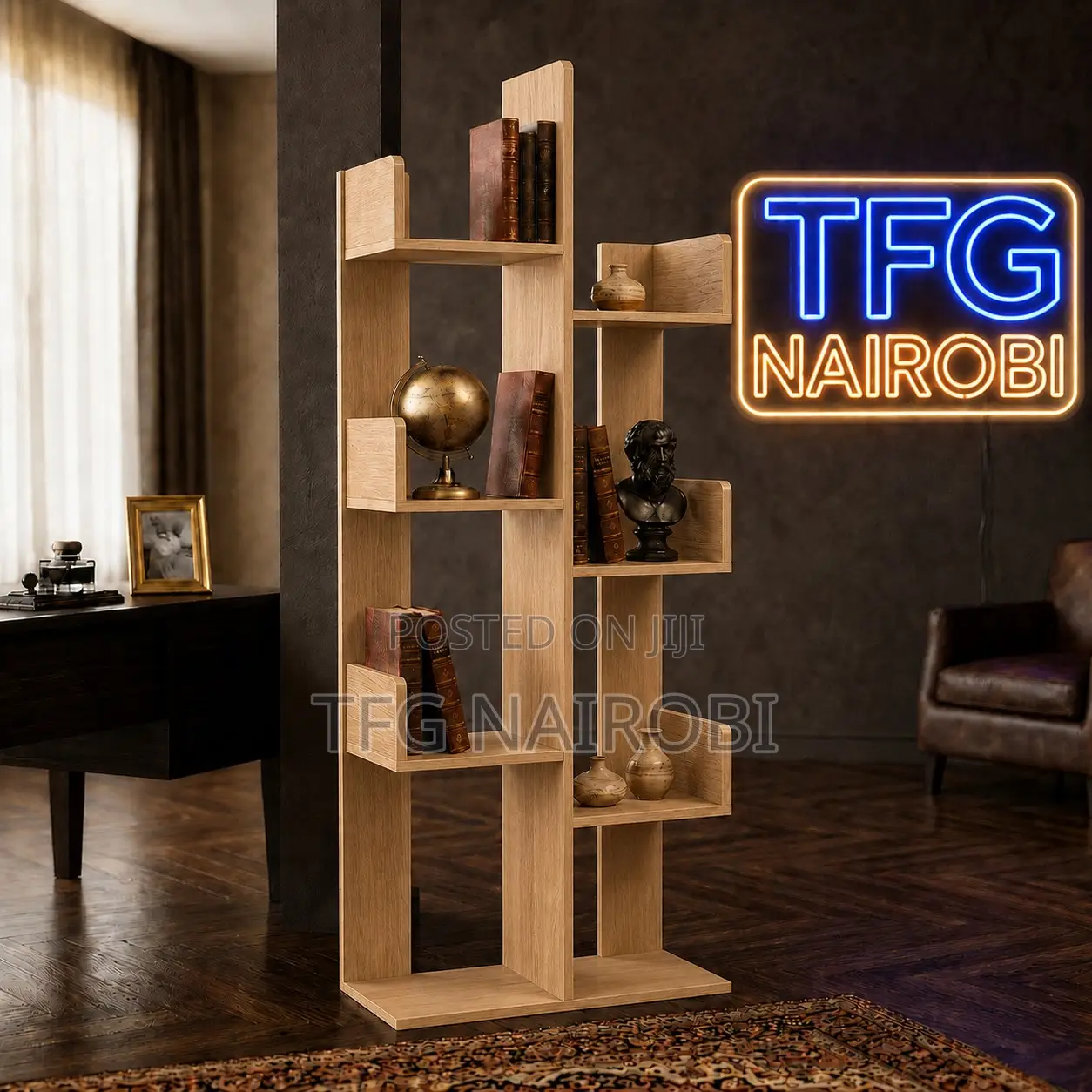 5 Tree Bookshelf - Modern Natural Oak Vertical MDF Bookcase
