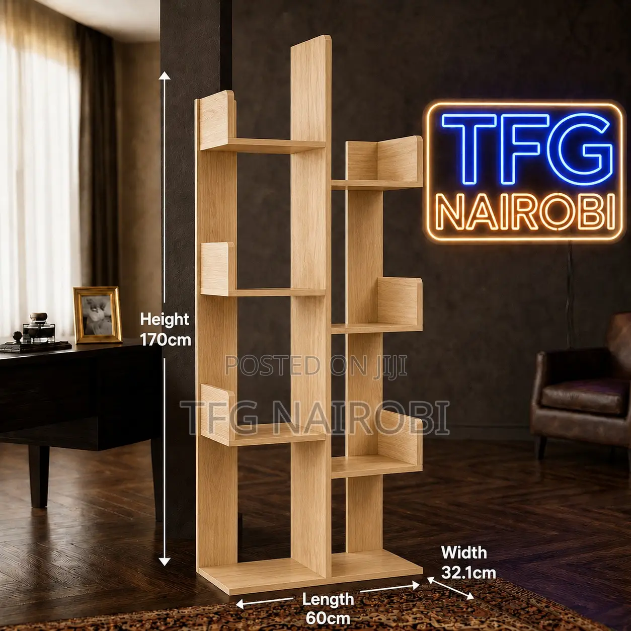 5 Tree Bookshelf - Modern Natural Oak Vertical MDF Bookcase