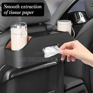 Faux Leather Rea Passager Seat Back Storage Box With Cup Tissue Holder