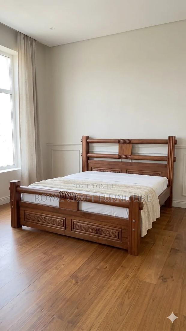 Pure Mahogany King Size Bed (6x6) - Modern Heavy Duty