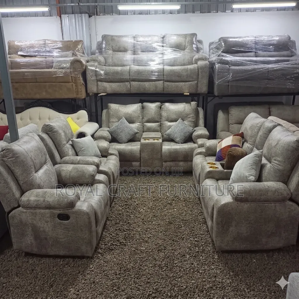 Luxury Semi-Recliner Sofa Set - Premium Grey Fabric