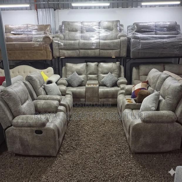 Luxury Semi-Recliner Sofa Set - Premium Grey Fabric