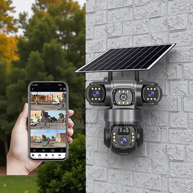 Human Movement Detection Solar Powered 4g Ptz Three Lens Solar Camera