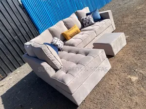 5-Seater: Cream Light Grey L-Shape Sofa