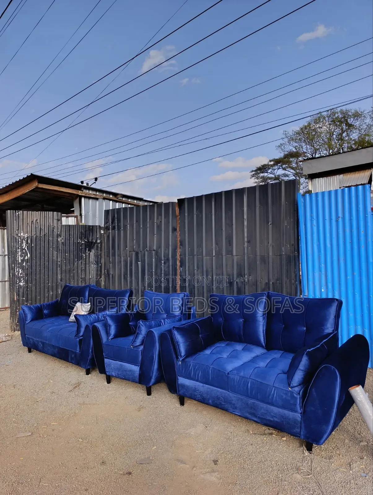 Blue Velvet Sofa Set 2+2+1
